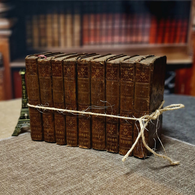1776 Antique French Leather Bound Literature Book Set, Alexis Piron Complete Works, Dark Academia Bookshelf Decor Vintage Library Collection