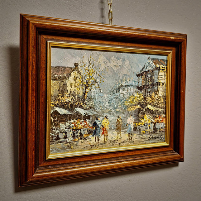 Antique Paris Street Scene Oil Painting, Antique French Artwork, Signed Impressionist Canvas, Parisian Market Scene, Caroline Burnett Style