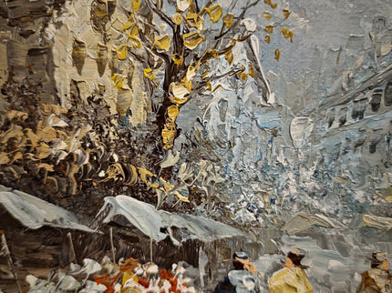 Antique Paris Street Scene Oil Painting, Antique French Artwork, Signed Impressionist Canvas, Parisian Market Scene, Caroline Burnett Style