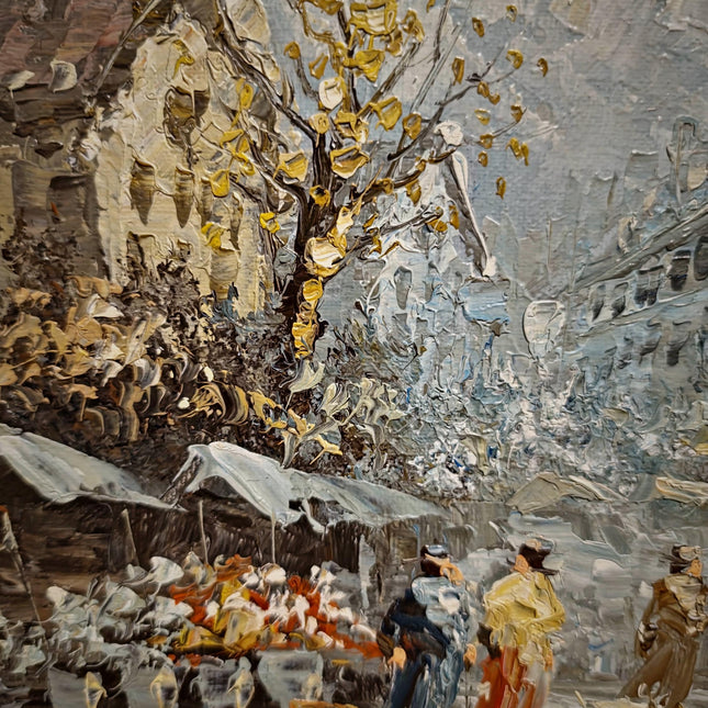 Antique Paris Street Scene Oil Painting, Antique French Artwork, Signed Impressionist Canvas, Parisian Market Scene, Caroline Burnett Style