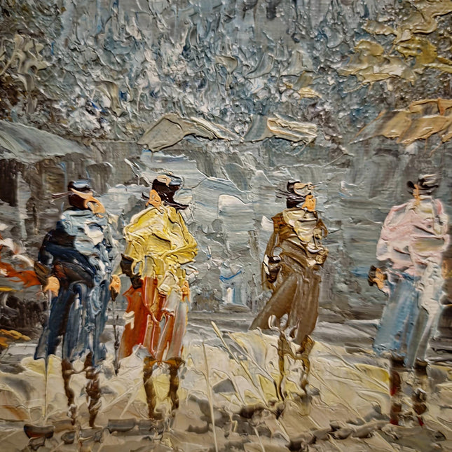 Antique Paris Street Scene Oil Painting, Antique French Artwork, Signed Impressionist Canvas, Parisian Market Scene, Caroline Burnett Style
