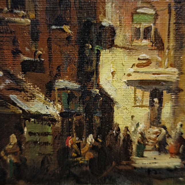 Vintage Street Scene Oil Painting, Signed Mid-Century Original Artwork, Framed European Cityscape Art, Atmospheric Townscape Wall Decor