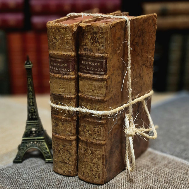 1777 Rare Antique French Leather Bound History Books, German Public Law, Two Volume Set, Enlightenment Era Library, Bookshelf Decor