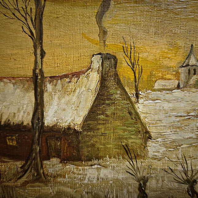Vintage Belgian Oil Painting, Mid-Century Winter Landscape, Signed Flemish Artwork, Rustic Farmhouse Decor, Collectible European Fine Art