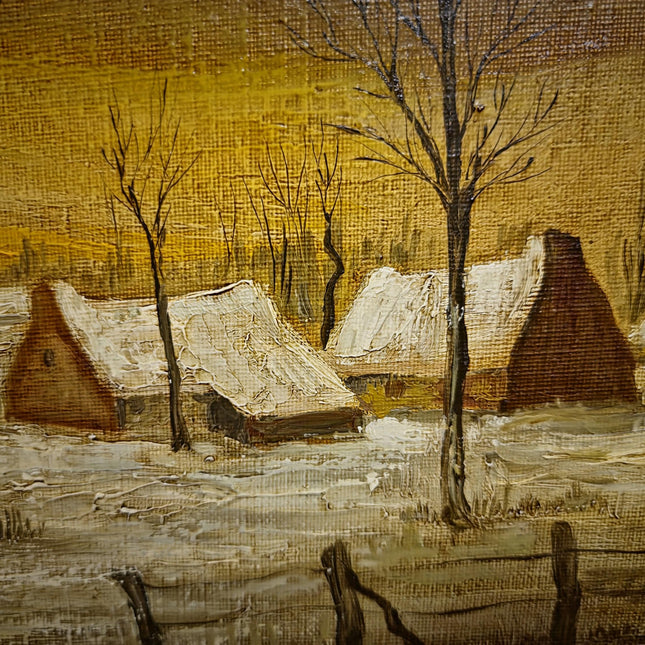Vintage Belgian Oil Painting, Mid-Century Winter Landscape, Signed Flemish Artwork, Rustic Farmhouse Decor, Collectible European Fine Art