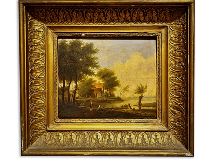 Antique French Landscape Oil Painting, 19th Century Pastoral River Scene, European Rural Nature Artwork, Gold Framed Rustic Farmhouse Decor