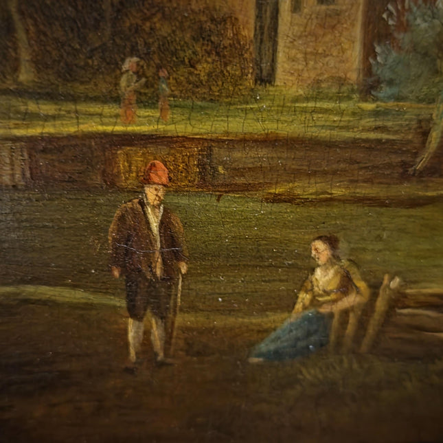 Antique French Landscape Oil Painting, 19th Century Pastoral River Scene, European Rural Nature Artwork, Gold Framed Rustic Farmhouse Decor