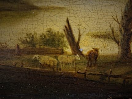 Antique French Landscape Oil Painting, 19th Century Pastoral River Scene, European Rural Nature Artwork, Gold Framed Rustic Farmhouse Decor