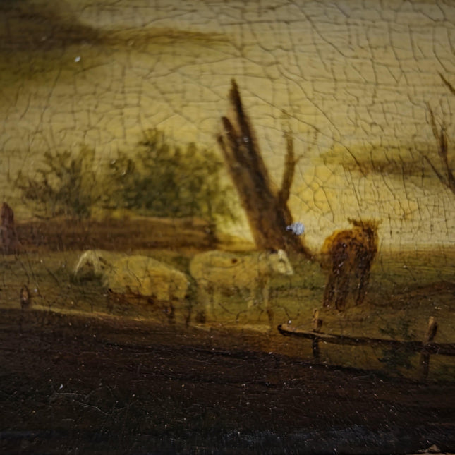 Antique French Landscape Oil Painting, 19th Century Pastoral River Scene, European Rural Nature Artwork, Gold Framed Rustic Farmhouse Decor