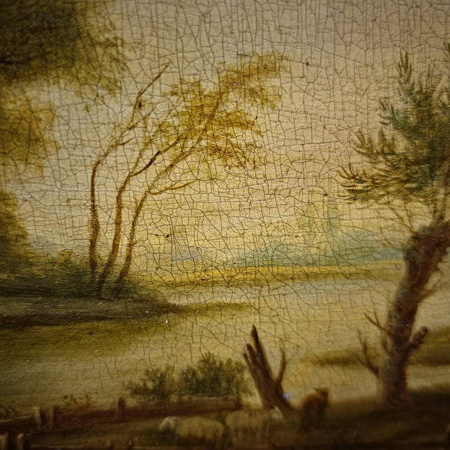 Antique French Landscape Oil Painting, 19th Century Pastoral River Scene, European Rural Nature Artwork, Gold Framed Rustic Farmhouse Decor