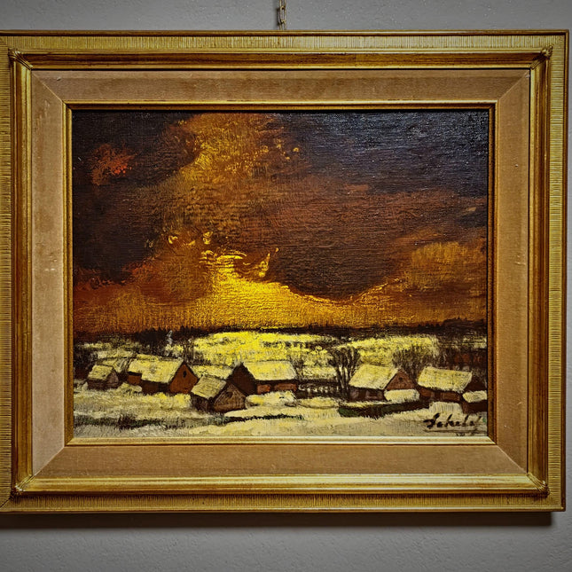 Vintage Winter Landscape Oil Painting, Gold Framed Original, Signed Snow Scene Artwork, Living Room Wall Decor, European Fine Art Gift