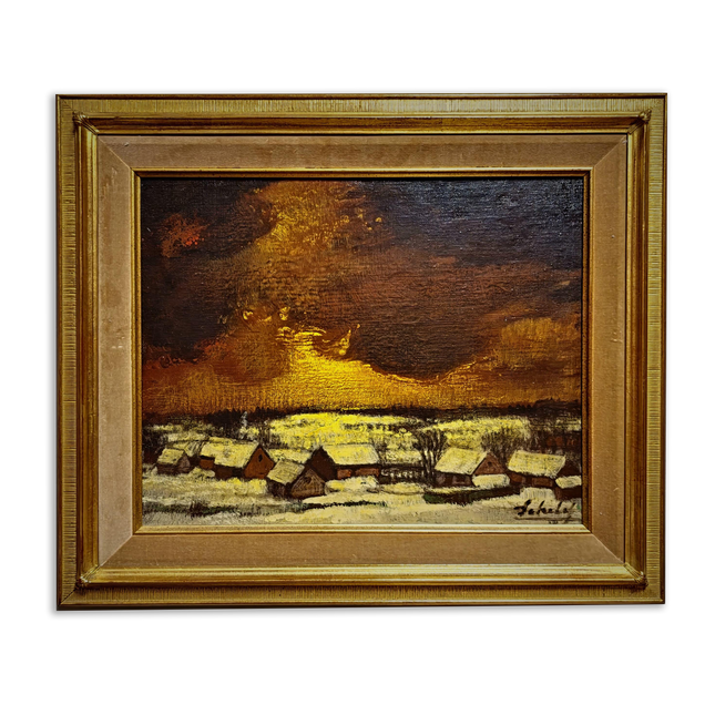 Vintage Winter Landscape Oil Painting, Gold Framed Original, Signed Snow Scene Artwork, Living Room Wall Decor, European Fine Art Gift