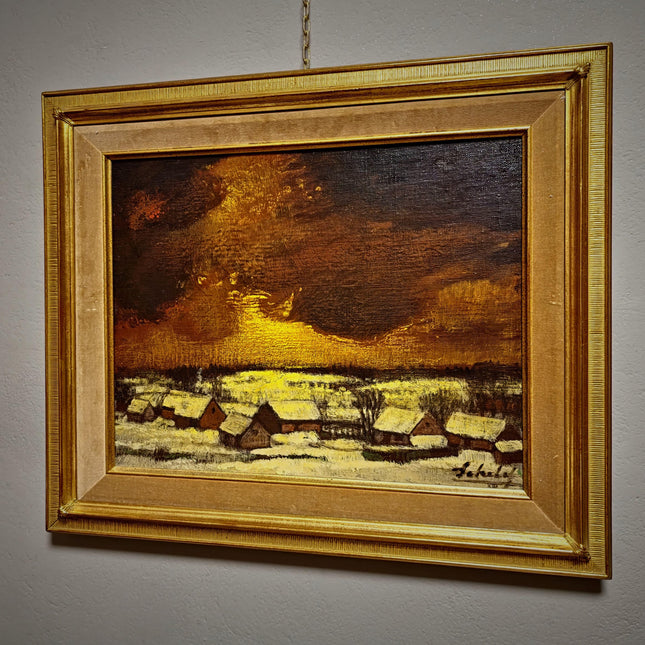 Vintage Winter Landscape Oil Painting, Gold Framed Original, Signed Snow Scene Artwork, Living Room Wall Decor, European Fine Art Gift