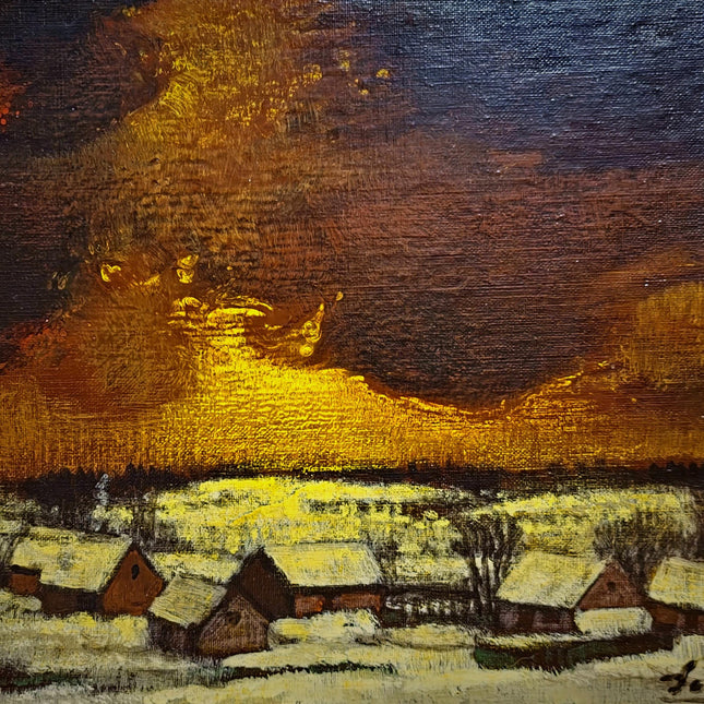 Vintage Winter Landscape Oil Painting, Gold Framed Original, Signed Snow Scene Artwork, Living Room Wall Decor, European Fine Art Gift