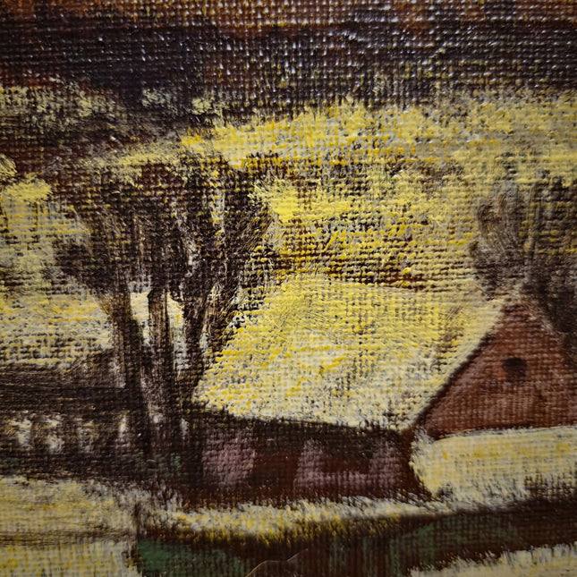 Vintage Winter Landscape Oil Painting, Gold Framed Original, Signed Snow Scene Artwork, Living Room Wall Decor, European Fine Art Gift