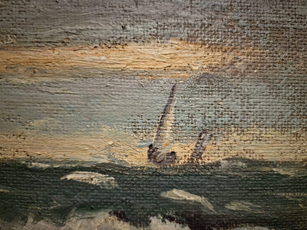 Antique French Seascape Oil Painting, Signed Marine Artwork, Fishing Boat in Storm, Framed Nautical Wall Decor, Original European Fine Art