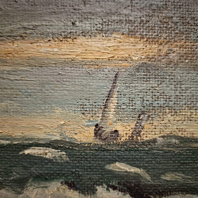 Antique French Seascape Oil Painting, Signed Marine Artwork, Fishing Boat in Storm, Framed Nautical Wall Decor, Original European Fine Art