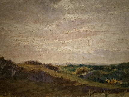 Antique Belgian 19th Century Landscape Oil Painting, Signed Panoramic Hunter Scene, Framed Museum Quality Original Fine Art Masterpiece
