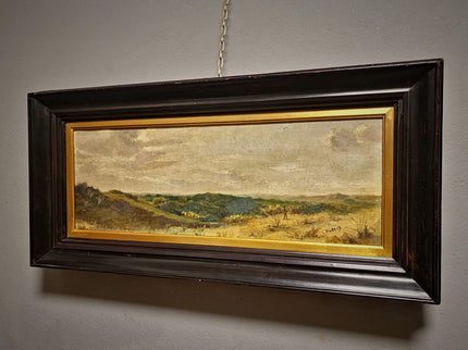 Antique Belgian 19th Century Landscape Oil Painting, Signed Panoramic Hunter Scene, Framed Museum Quality Original Fine Art Masterpiece