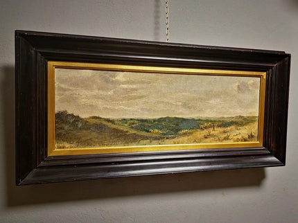 Antique Belgian 19th Century Landscape Oil Painting, Signed Panoramic Hunter Scene, Framed Museum Quality Original Fine Art Masterpiece