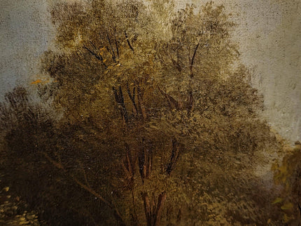 Antique French Alpine Landscape Oil Painting, 19th Century Artwork, Signed Romantic Pastoral Scene on Canvas, Gilt Framed Original Fine Art