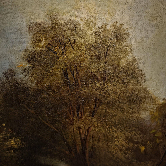 Antique French Alpine Landscape Oil Painting, 19th Century Artwork, Signed Romantic Pastoral Scene on Canvas, Gilt Framed Original Fine Art