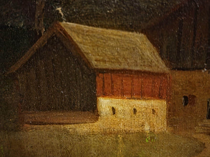 Antique French Alpine Landscape Oil Painting, 19th Century Artwork, Signed Romantic Pastoral Scene on Canvas, Gilt Framed Original Fine Art