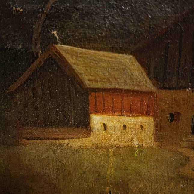 Antique French Alpine Landscape Oil Painting, 19th Century Artwork, Signed Romantic Pastoral Scene on Canvas, Gilt Framed Original Fine Art