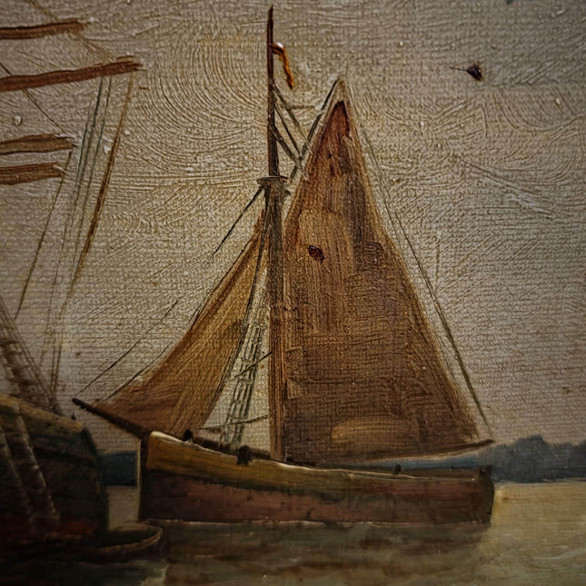 Antique Marine Oil Painting, 19th Century Seascape with Sailing Ship, Signed Nautical Artwork, Gold Framed Ocean Scene, Vintage Wall Decor