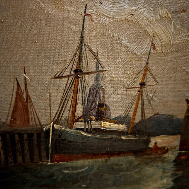 Antique Marine Oil Painting, 19th Century Seascape with Sailing Ship, Signed Nautical Artwork, Gold Framed Ocean Scene, Vintage Wall Decor