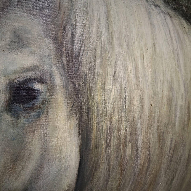 Large Vintage Animal Oil Painting of Horse Head, German Original Signed Equestrian Artwork, Framed Portrait Collectible Farmhouse Wall Decor