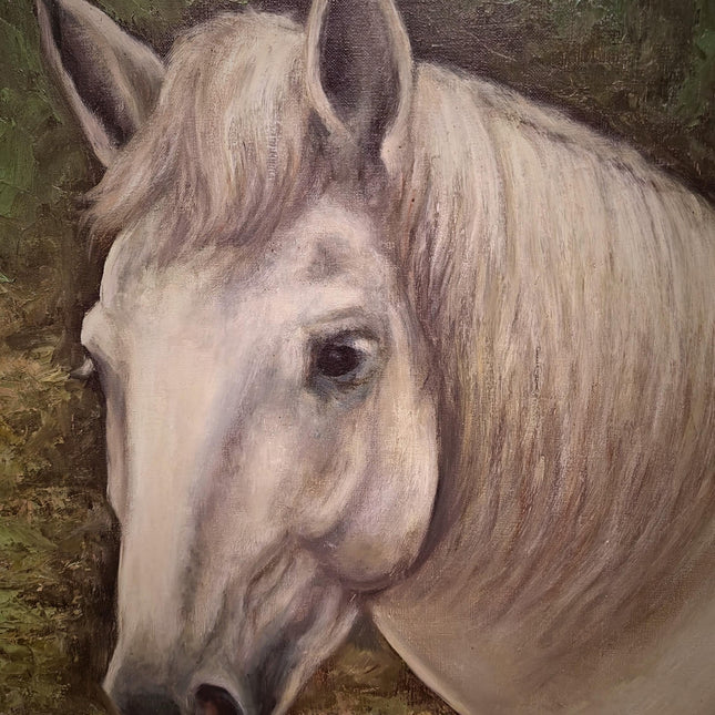 Large Vintage Animal Oil Painting of Horse Head, German Original Signed Equestrian Artwork, Framed Portrait Collectible Farmhouse Wall Decor