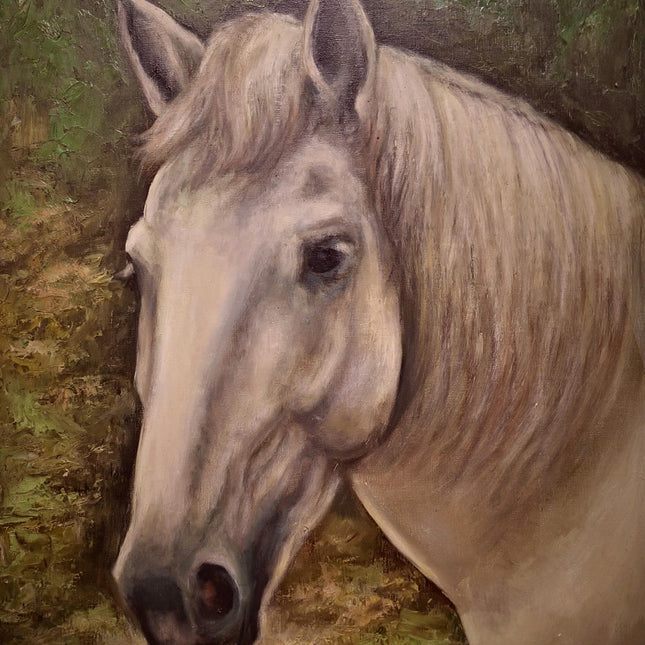 Large Vintage Animal Oil Painting of Horse Head, German Original Signed Equestrian Artwork, Framed Portrait Collectible Farmhouse Wall Decor