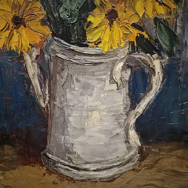 Large Vintage Belgian Floral Still Life Oil Painting, Signed Post Impressionist Flower Artwork, Gold Framed Original European Wall Art Decor