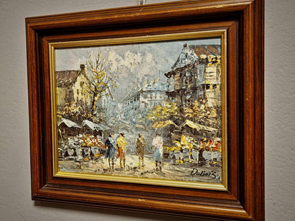 Antique Paris Street Scene Oil Painting, Antique French Artwork, Signed Impressionist Canvas, Parisian Market Scene, Caroline Burnett Style