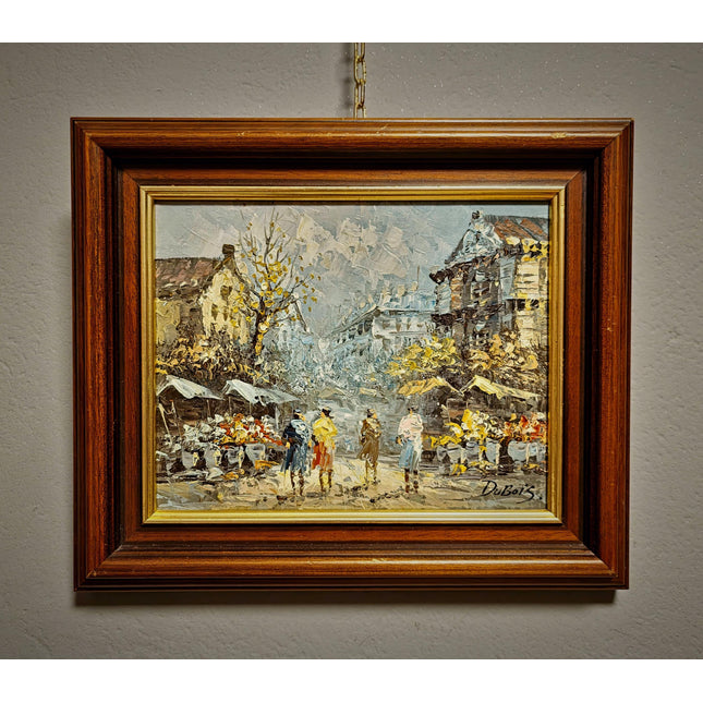 Antique Paris Street Scene Oil Painting, Antique French Artwork, Signed Impressionist Canvas, Parisian Market Scene, Caroline Burnett Style