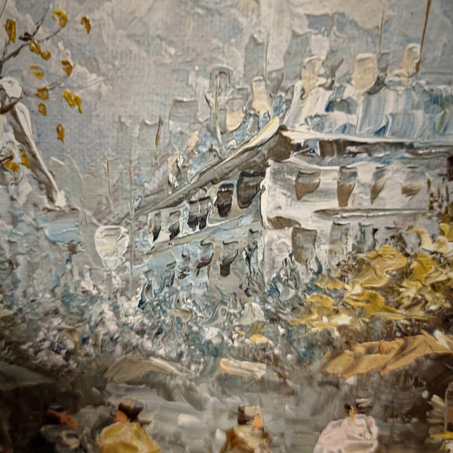 Antique Paris Street Scene Oil Painting, Antique French Artwork, Signed Impressionist Canvas, Parisian Market Scene, Caroline Burnett Style