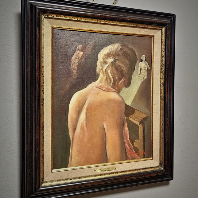 Vintage Belgian Figurative Oil Painting, Signed Artwork, Female Back Nude, Framed Original Realist Wall Decor, Collectible European Fine Art