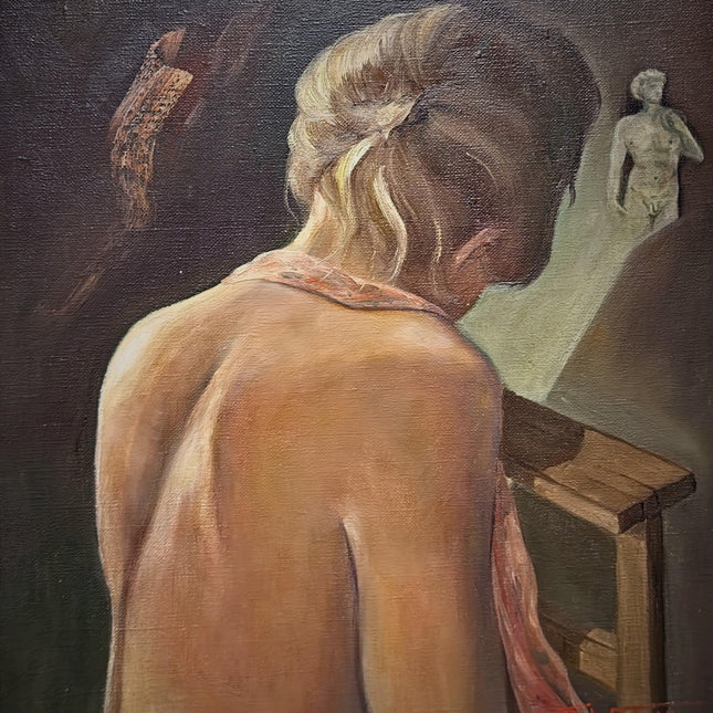 Vintage Belgian Figurative Oil Painting, Signed Artwork, Female Back Nude, Framed Original Realist Wall Decor, Collectible European Fine Art