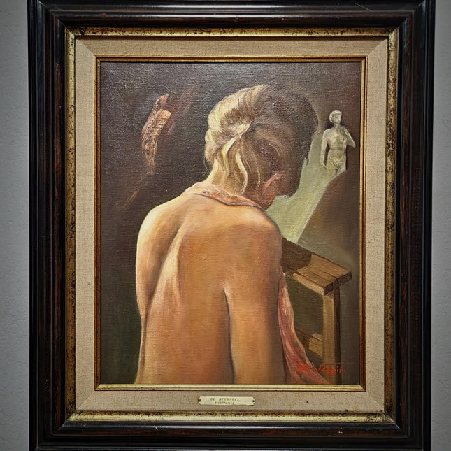 Vintage Belgian Figurative Oil Painting, Signed Artwork, Female Back Nude, Framed Original Realist Wall Decor, Collectible European Fine Art