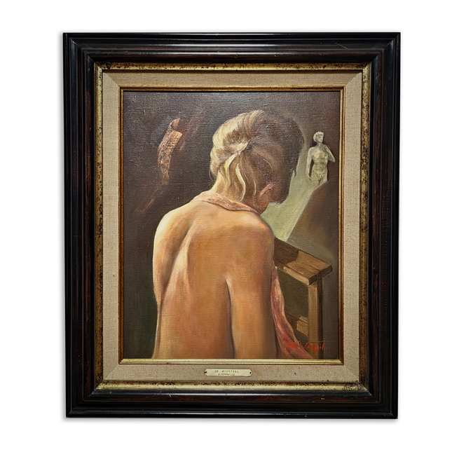 Vintage Belgian Figurative Oil Painting, Signed Artwork, Female Back Nude, Framed Original Realist Wall Decor, Collectible European Fine Art