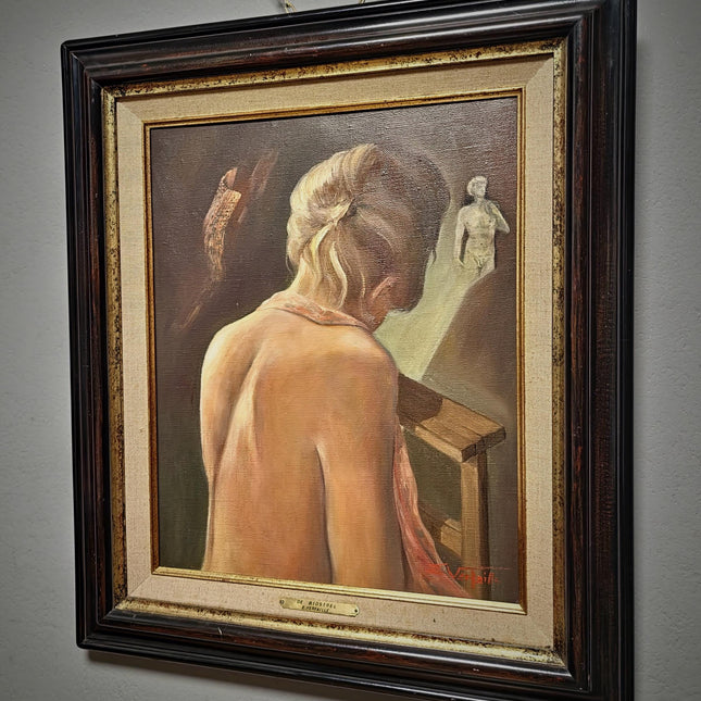 Vintage Belgian Figurative Oil Painting, Signed Artwork, Female Back Nude, Framed Original Realist Wall Decor, Collectible European Fine Art