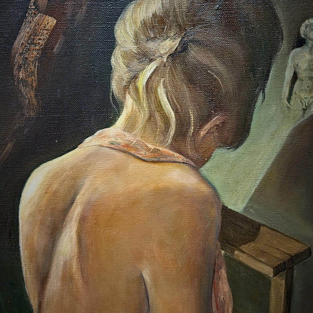 Vintage Belgian Figurative Oil Painting, Signed Artwork, Female Back Nude, Framed Original Realist Wall Decor, Collectible European Fine Art