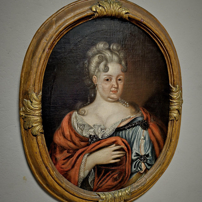 1720 Rare French Aristocratic Portrait, Early Rococo Oval Oil Painting, Régence Period Noble Lady, 18th Century Museum Quality Artwork