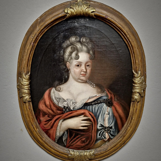 1720 Rare French Aristocratic Portrait, Early Rococo Oval Oil Painting, Régence Period Noble Lady, 18th Century Museum Quality Artwork