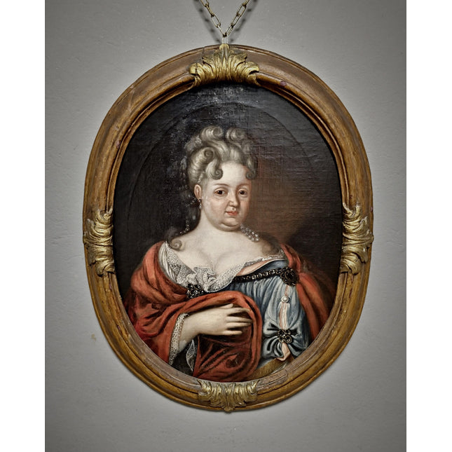 1720 Rare French Aristocratic Portrait, Early Rococo Oval Oil Painting, Régence Period Noble Lady, 18th Century Museum Quality Artwork