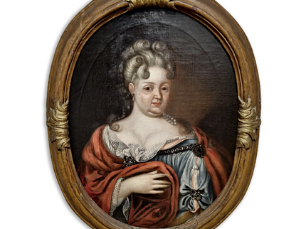 1720 Rare French Aristocratic Portrait, Early Rococo Oval Oil Painting, Régence Period Noble Lady, 18th Century Museum Quality Artwork