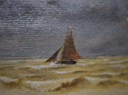 Antique Dutch Seascape Oil Painting, Dark Moody Marine Landscape, Signed Original in Gilded Frame, Nautical Wall Decor Collectible Fine Art
