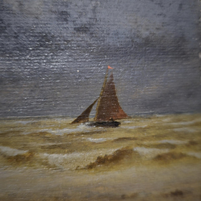 Antique Dutch Seascape Oil Painting, Dark Moody Marine Landscape, Signed Original in Gilded Frame, Nautical Wall Decor Collectible Fine Art
