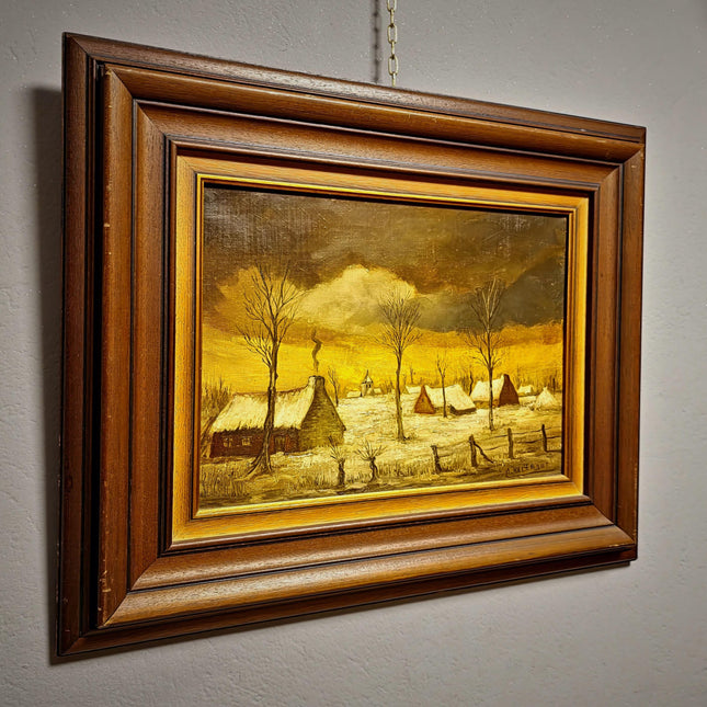 Vintage Belgian Oil Painting, Mid-Century Winter Landscape, Signed Flemish Artwork, Rustic Farmhouse Decor, Collectible European Fine Art